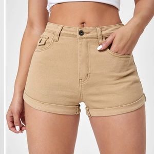 Khaki roll hem shorts